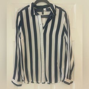 H&M Striped Navy and White Long Sleeve Dress Blouse